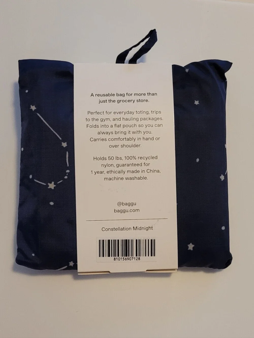 BAGGU Reusable Bag Tote - Dark Blue Navy with White Star Constellation